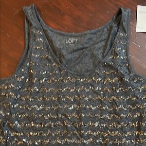 LOFT Gray and Gold Sequin Sleeveless Tank Top